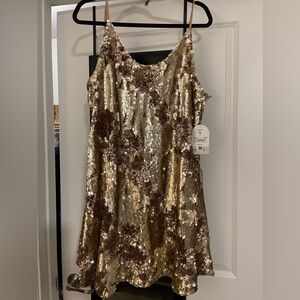ARULA Gold and Brown Sequin Mini Dress